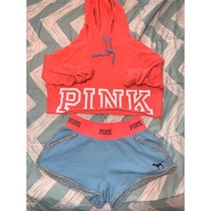 VS PINK cropped hoodie and comfy shorts set